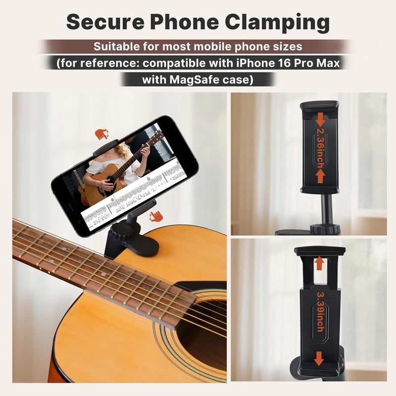 FAELUNE Guitar Phone Holder - Adjustable & Rotatable Guitar Mount for Guitars/Ukulele, Universal Smartphone Compatibility, Ideal for Digital Sheet Music, Teaching Videos, Live Streaming & Recording - Image 5